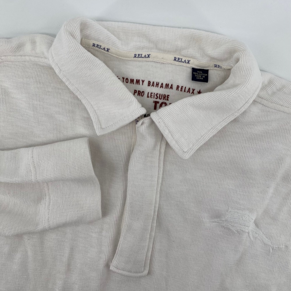 Tommy Bahama Polo Shirt Mens XXL White Long Sleeve Relax Pro Leisure Tour Cotton